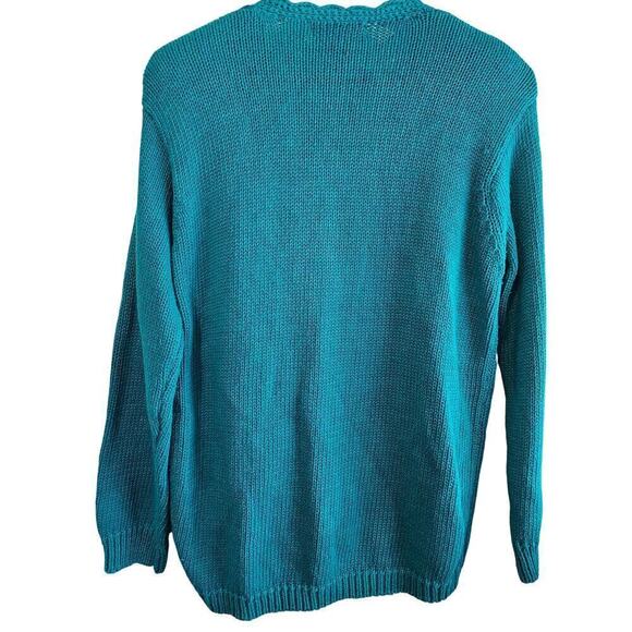 Vintage Diversity Cardigan Womens Large Petite Blue Floral Embroidered 90s Knit - Picture 2 of 10